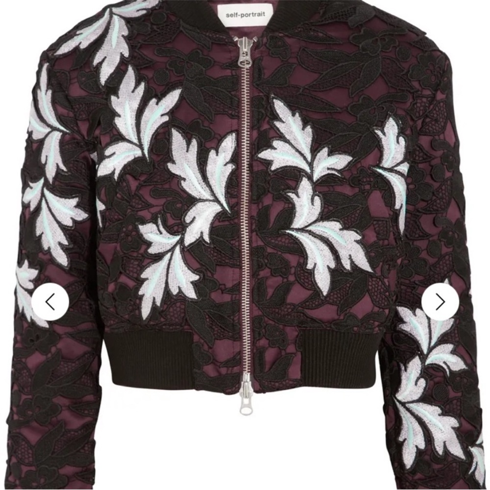 Self-Portrait Women's Black and White Floral Bomber Jacket
